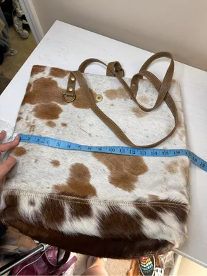 Myra Mesa Trail Hairon Tote Bag Rustic Cowhide Design, Brown Leather Handles thumbnail 3