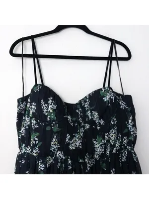 Sau Lee Georgina Gown 14 Floral Black Maxi Chiffon Pleated Aline Bodice thumbnail 7