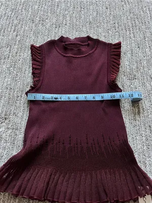 Commense Ribbed Knit Ruffle Top size XS NWT Red thumbnail 3