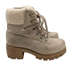 Soda Boots Faux Fur Trim Lug Sole Hiker Women's 6.5 Tan Combat Boot Outdoor thumbnail 1