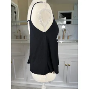 Papaya Tank Top Womens Medium Black #Beautiful Graphic Ribbed Open Back Cami thumbnail 3