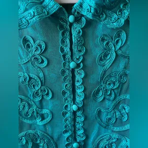 Joni B. Teal Embroidered Women's Top Blue Size M thumbnail 6