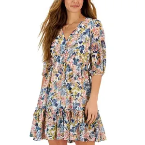 Taylor Womens Floral Vneck Ruched Ruffle Tiered Dress sz 10 Boho Cottage Dainty thumbnail 2