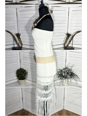 Vintage Y2K cotton knit dress strapless fringes boho coquette coastal cowgirl S thumbnail 3
