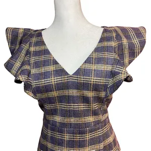 Altar'd State Size Medium Soft Dress Flutter Sleeves Stretch Plaid Blue‎ V Neck thumbnail 2