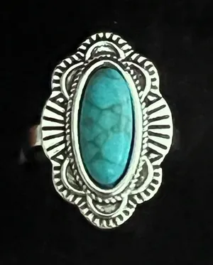 Women’s Stainless Steel Silver Aztec Faux Turquoise Embellished Ring Size 7 thumbnail 1