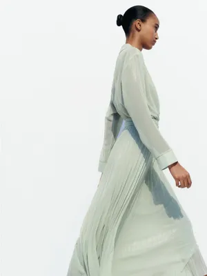 Zara Light Sage Green Wrap Robe Dress thumbnail 3