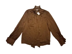 Maison d'Amélie Brown Polka Dot Ruffle Neck Tie Blouse Long Sleeve NWT Small thumbnail 1