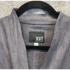 KUT FROM THE KLOTH Dianne Jacket Women Large Gray Faux Suede Drape Front Cinch‎ thumbnail 6