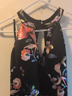 BCX Floral Halter Maxi Evening Dress Black Multicolor Size 9 thumbnail 8