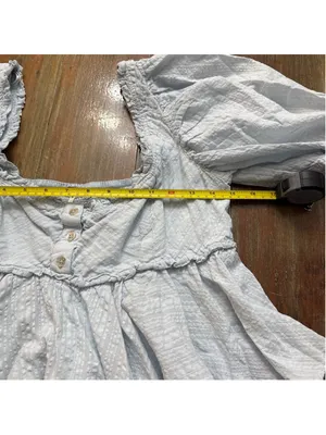 Free People Baby Blue Seersucker Puff Sleeve Babydoll Top Smocked Back S thumbnail 9
