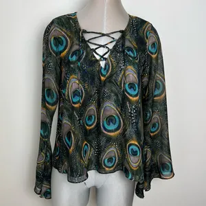 Show Me Your MuMu Zuko Lace Up Feather Top Blouse Size Small Bohemian Sheer thumbnail 5