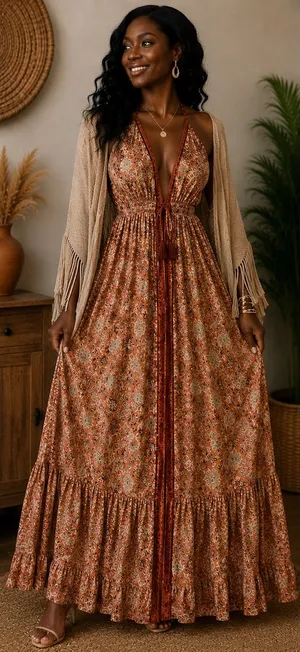 India Silk Tiered Halter Maxi dress thumbnail 1