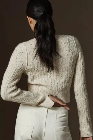 Anthropologie Pilcro micro cropped speckled cable knit cardigan sweater thumbnail 2