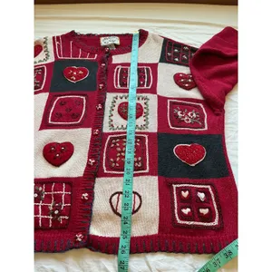 Vintage Heirloom Collectibles Wool Blend Valentines Cardigan XL Red/White thumbnail 8