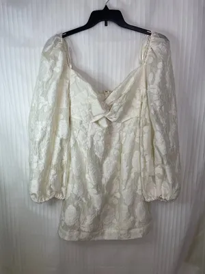 Mable XL Ivory Floral Jacquard Mini Dress Puff Sleeve Cottagecore Romantic thumbnail 1