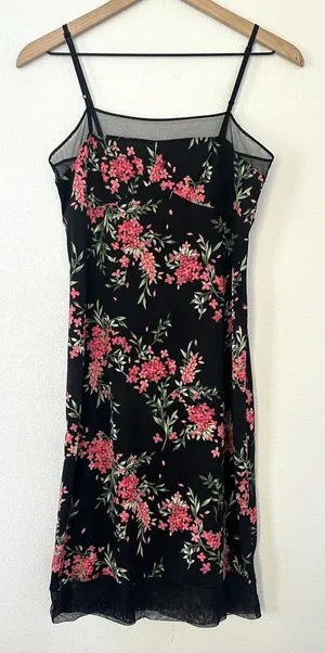 Vintage Y2K USA Made BCBG Floral Slip Dress Mesh Detail Sz M Fairy Boho Pink thumbnail 1