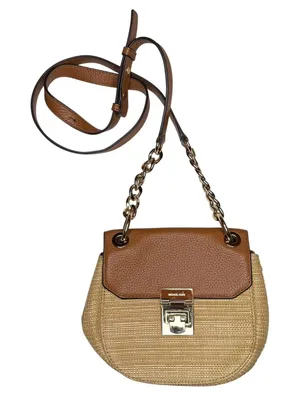 Michael Kors Crossbody Neutral Woven Leather‎ Small Shoulder Bag Chain Strap thumbnail 1