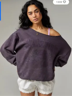 Urban Outfitters Purple Acid Wash Champion Off The Shoulder Sweatshirt Size S/M thumbnail 1