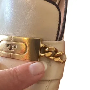 Tory Burch Perrine Heeled Loafers Cream Chain‎ Block Heel 7.5 thumbnail 13