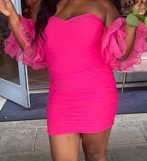 Pink Puff Sleeved Dress Size L thumbnail 1