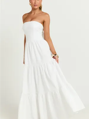SHOWPO Trish Strapless Tiered Maxi Dress In White thumbnail 5