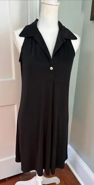 Vintage 1990s J Valdi Black Stretch Sleeveless Dress Knee Length size Large thumbnail 1