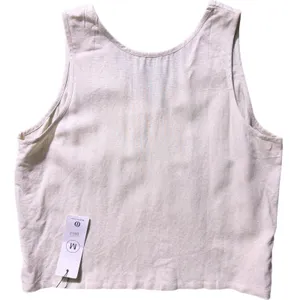 NWT IDEALSANXUN Women's Beige Cotton Linen V-Neck Crop Tank Top Medium thumbnail 5