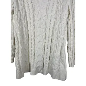 J. Jill Chenille Fisherman Cable Knit Tunic Sweater L Ivory Longline Pullover thumbnail 4