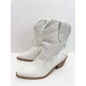Journee Collection Western Booties Size‎ 9 White Pointed Toe Block Heel thumbnail 4