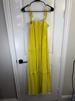 Talulah Yellow Tiered Maxi Dress with Adjustable Tie Straps thumbnail 6