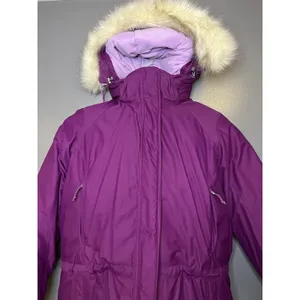 L.L.Bean Goosedown Coat Womens Large Purple Hooded Gore-Tex Down Parka Faux Fur thumbnail 2