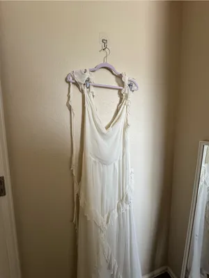 Seni‎ Moto Ozun Maxi Dress Sz L Ivory Ruffle Dreamy Romantic NEW thumbnail 4