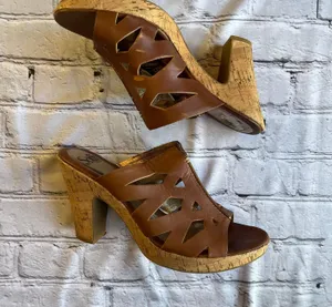 Sofft Brown Leather Cut Out Design Sandals Heels Cork Natural Size 11 Artsy Boho thumbnail 11