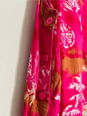 Vtg Desert Jems Hawaiian Boho Maxi Dress Rayon L Tropical 90s Pink Palm Print thumbnail 10