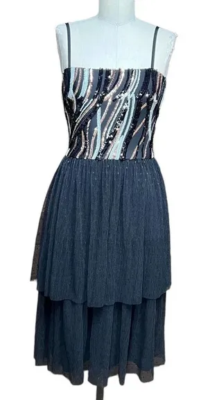 Dress The‎ Population Block Print Tiered Sequin Tulle Dress Size Small thumbnail 1