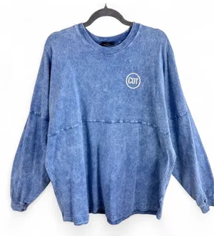 Spirit Jersey Footloose Acid Wash Blue Pink Puff Print Oversized Shirt XL Womens thumbnail 1