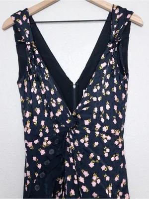 Self Portrait Twisted Ruffle Floral Jacquard Dress 10 Maxi Satin Twill Slit thumbnail 4