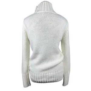 Zara Women Ivory Textured Knit Turtleneck Sweater M Shoulder Buttons Ribbed Hem thumbnail 2