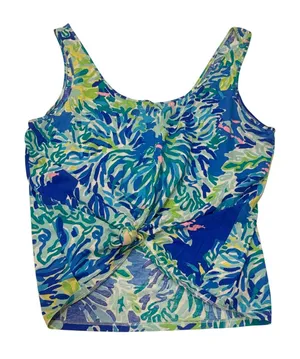 Lilly Pulitzer Tank Top Womens XL Blue Green Floral Pima‎ Cotton Fair *Flawed thumbnail 1