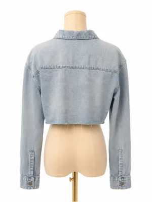 Theory Cropped Embroidered Lightweight Denim Shirt Light Wash Size Medium thumbnail 4