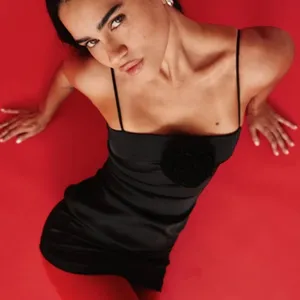 NWT NIA Rosa Mini Dress Satin Black Size Medium thumbnail 1
