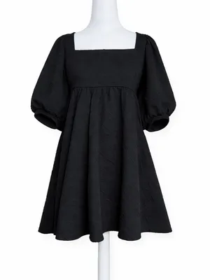 Free People Violet Mini Dress Black Textured Puff Sleeve Empire‎ Waist XS thumbnail 2
