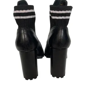 Schutz Black Leather Sock Top Lug Chunky Boots Size 6B thumbnail 5