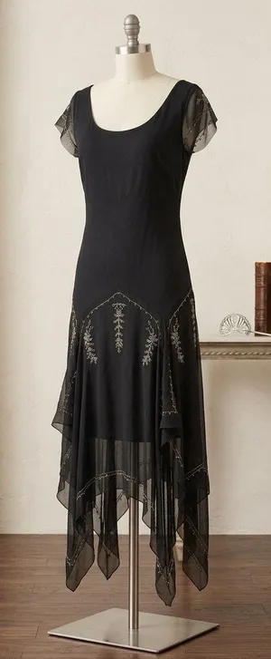 Vintage Y2K Fairy Goth Black Chiffon Beaded Midi Dress - Size 10 R&M Richards thumbnail 1