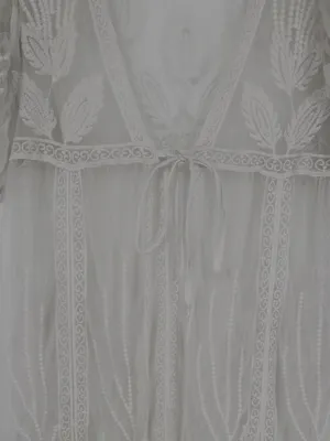 Cupshe Ivory Floral Lace Boho Kimono Maxi Swim Cover Up Long Sheer Mesh Medium thumbnail 4