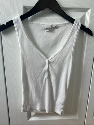 Aritzia Homestretch Rib Henley Tank in White thumbnail 2