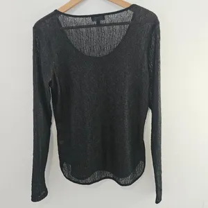 Bebe Black Lace Sheer Long Sleeve Scoop Neck Top Women’s Size Large Y2K thumbnail 3