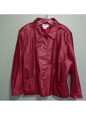 Vintage red leather jacket 80s 90s plus size leather coat button dressy thumbnail 5