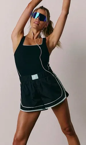 FP Movement Free People Varsity Blues Runsie Black Combo Size Medium thumbnail 1